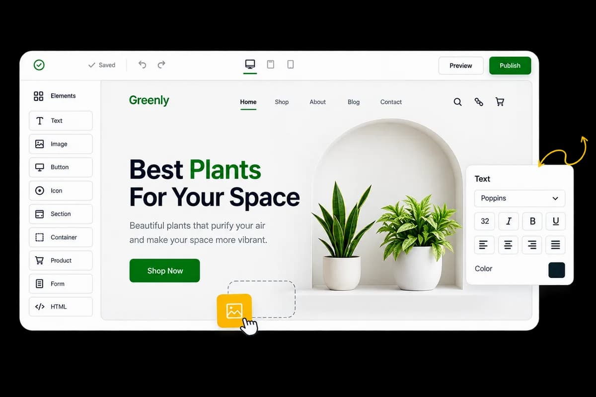 Yemego website builder editor preview